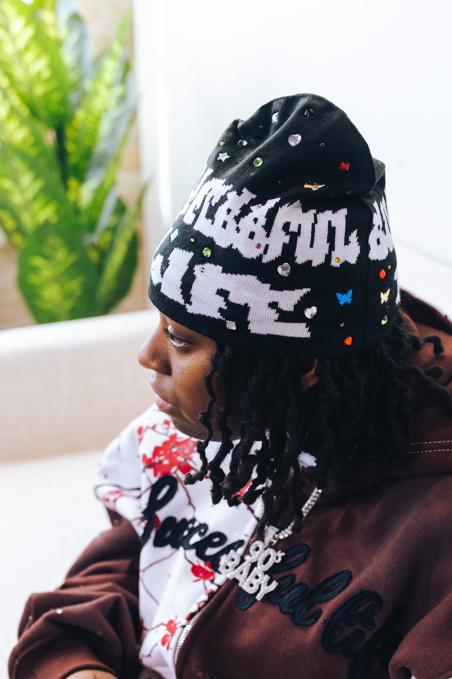 SUCCESSFUL LIFE BLACK RHINESTONE BEANIE