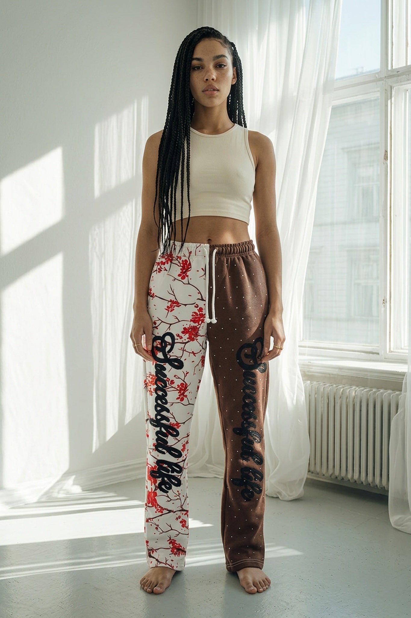 THE TWO-TONE RHINESTONES SUCCESSFUL LIFE VIOTET FLOWER JOGGER SET
