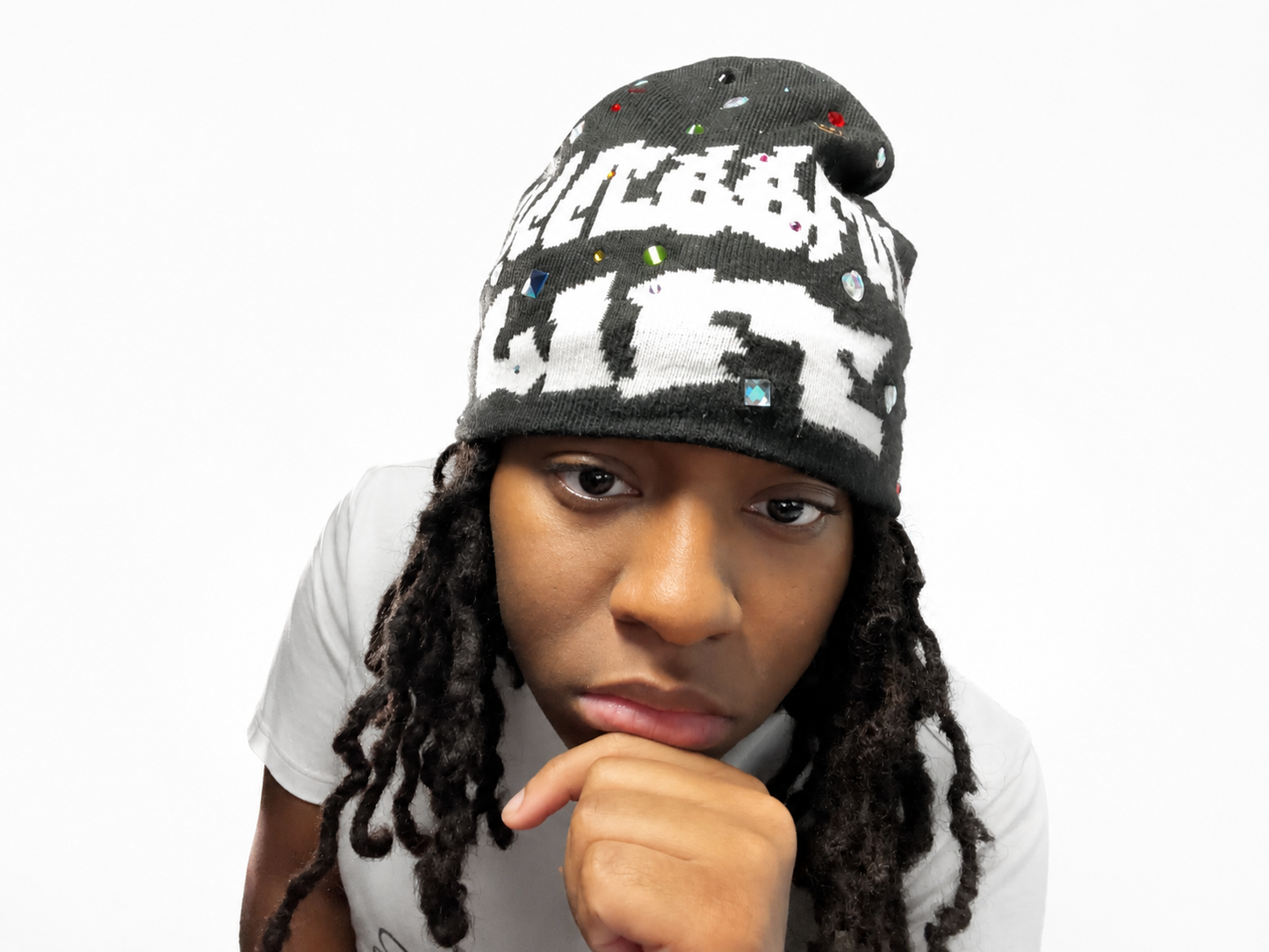 SUCCESSFUL LIFE BLACK RHINESTONE BEANIE